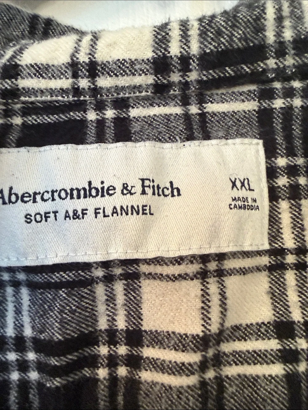 Abercrombie & Fitch Soft A&F Flannel Shirt Black White Plaid XXL